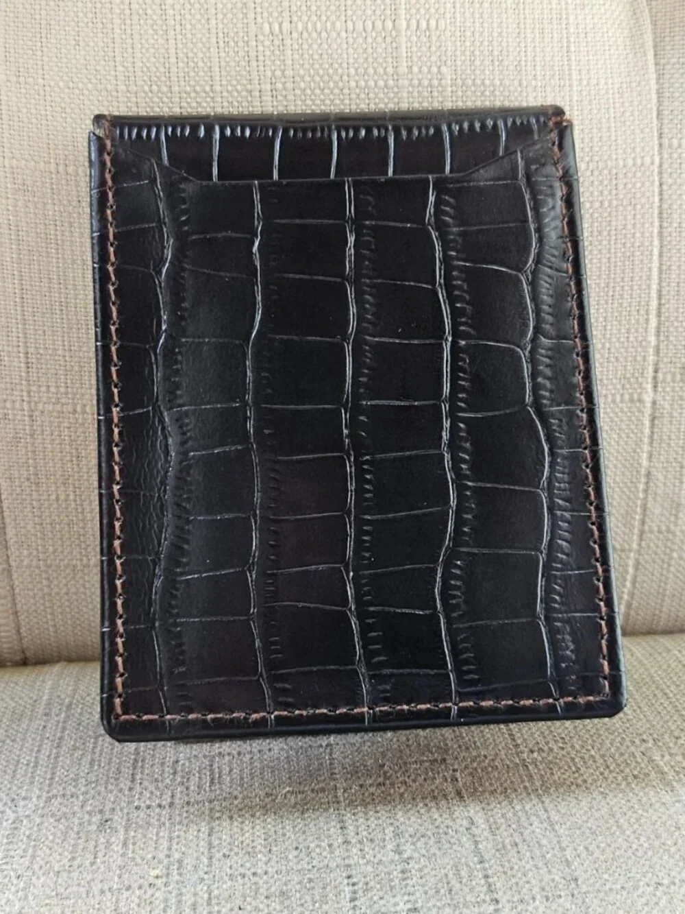 Handmade Card Holder Black Genuine Leather Crocodile Pattern Cardholder Read des